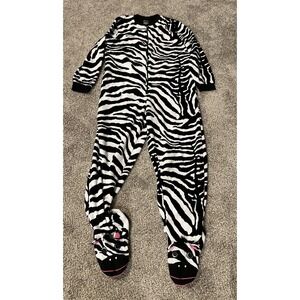 Nick & Nora Women's Zebra Print Pajamas Size Large One Piece Footed Black White